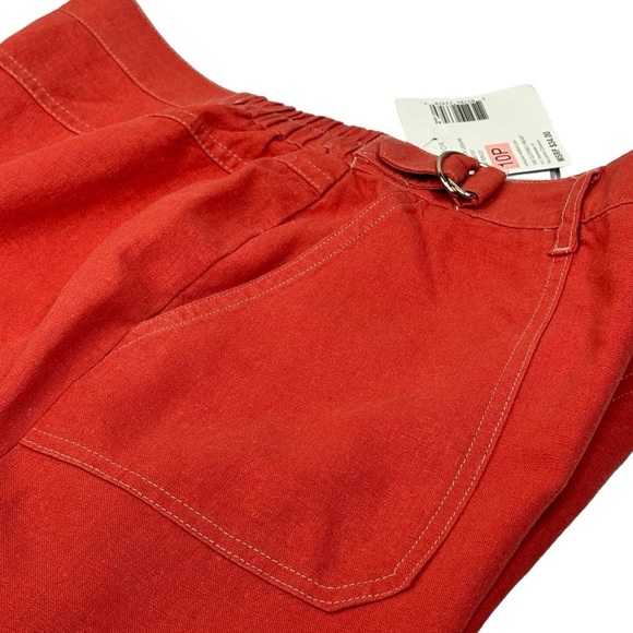 New Gorgeous Vibrant Coral Wide Leg Linen Blend Cropped Comfort Pants Size 10P - Picture 7 of 14